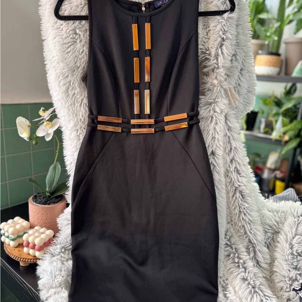 UK2LA Black Mini Dress with Gold Details